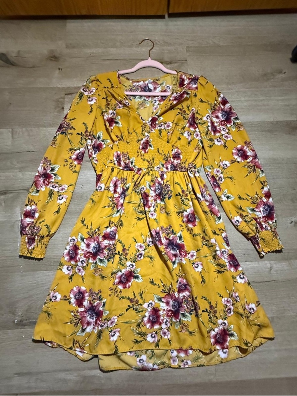 Xhilaration Mustard Floral Long-Sleeve Girls Dress